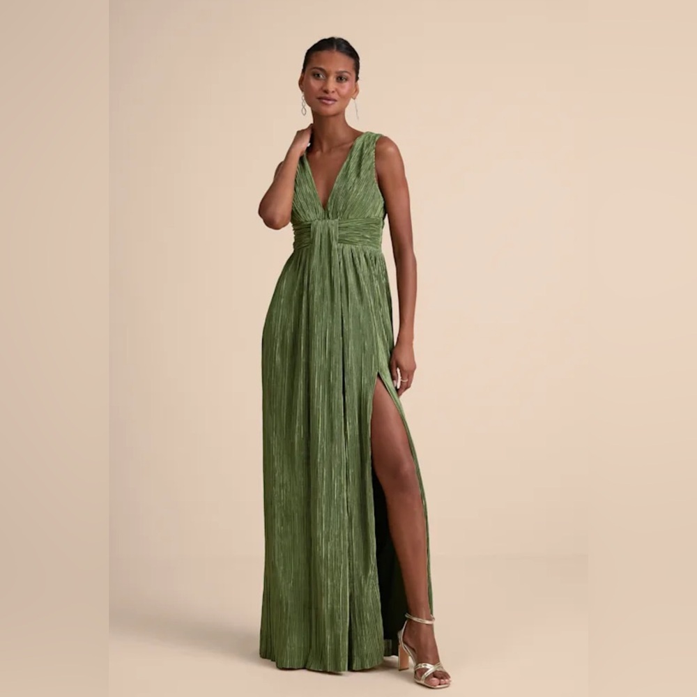 Melitta Olive Green Plisse Sash Maxi Dress